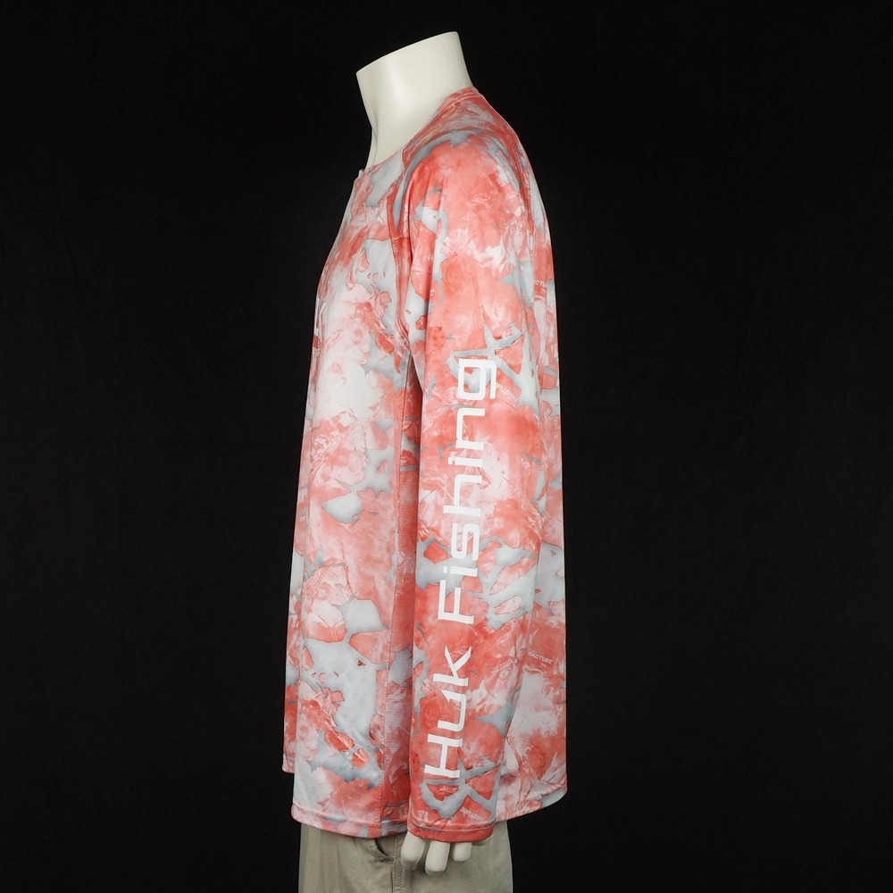Huk Performance Fishing Mossy Oak Fracture Tee Shirt Mens 2XL XXL Orange Camo - Picture 3 of 5